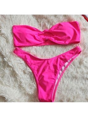 Neon Pink Bandeau Bikini Set